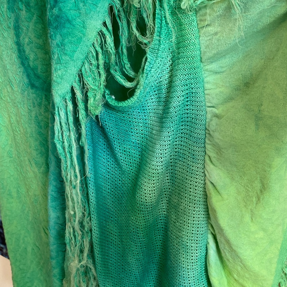 Free People green/Teal sleeveless hi low Fringe Tunic like new - Picture 6 of 15